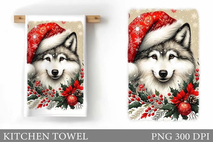Cute Wolf Kitchen Towel. Christmas Kitchen Towel Design
