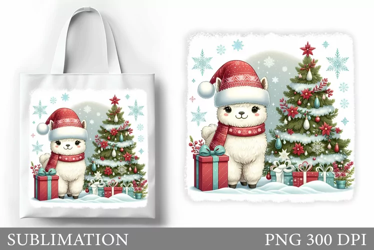 Christmas Lama Tote Bag. Christmas Tote Bag Sublimation