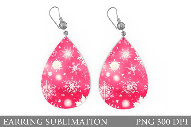 Snowflakes Earring Sulimation. Teardrop Snowflakes Earring example image 1