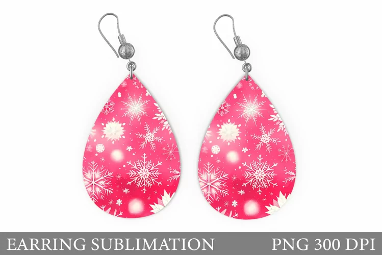 Snowflakes Earring Sulimation. Teardrop Snowflakes Earring