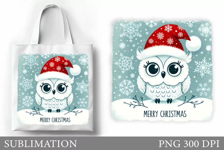 Cute Owl Tote Bag Design. Christmas Tote Bag Sublimation