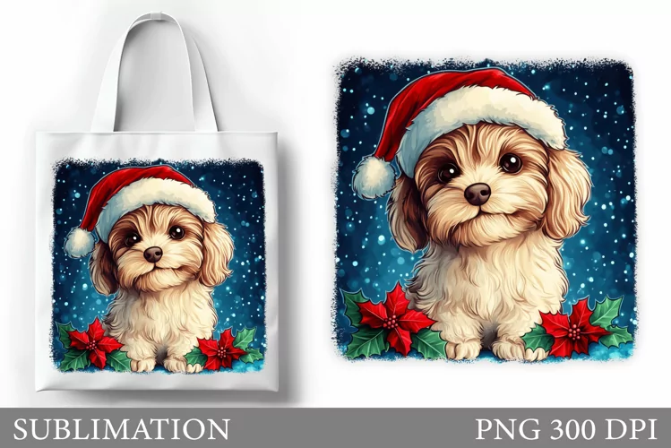 Christmas Dog Tote Bag. Christmas Tote Bag Sublimation