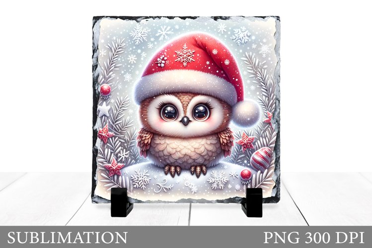 Christmas Owl Slate Design. Christmas Owl Sublimation