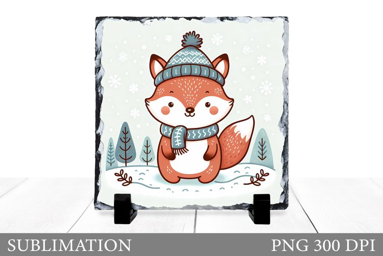 Christmas Fox Sublimation. Christmas Fox Slate Design example image 1