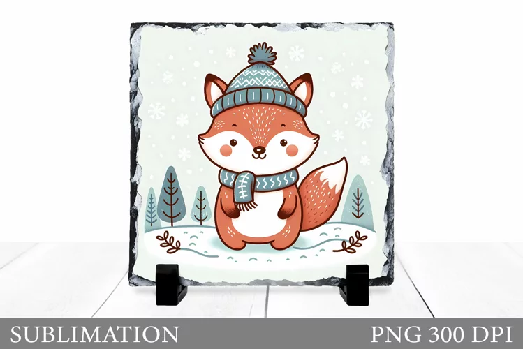 Christmas Fox Sublimation. Christmas Fox Slate Design