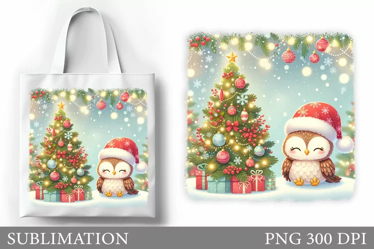 Cute Owl Tote Bag Design. Christmas Tote Bag Sublimation