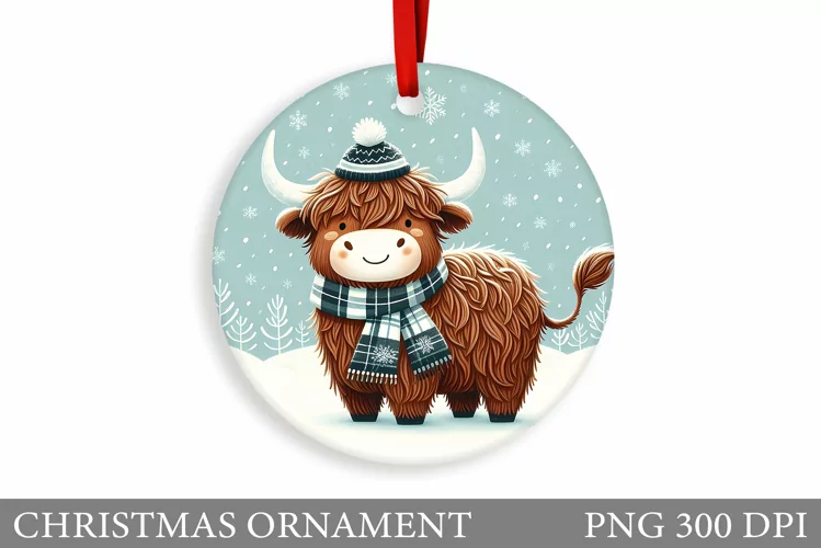 Cute Cow Christmas Ornament. Christmas Ornament Sublimation