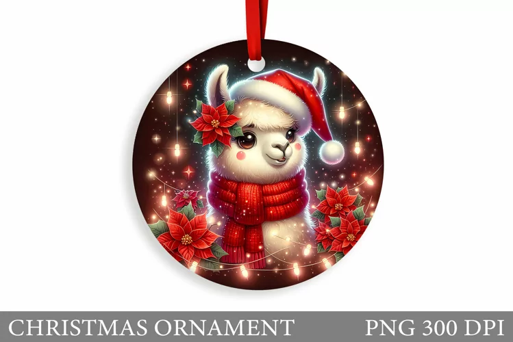 Cute Lama Christmas Ornament. Christmas Ornament Sublimation