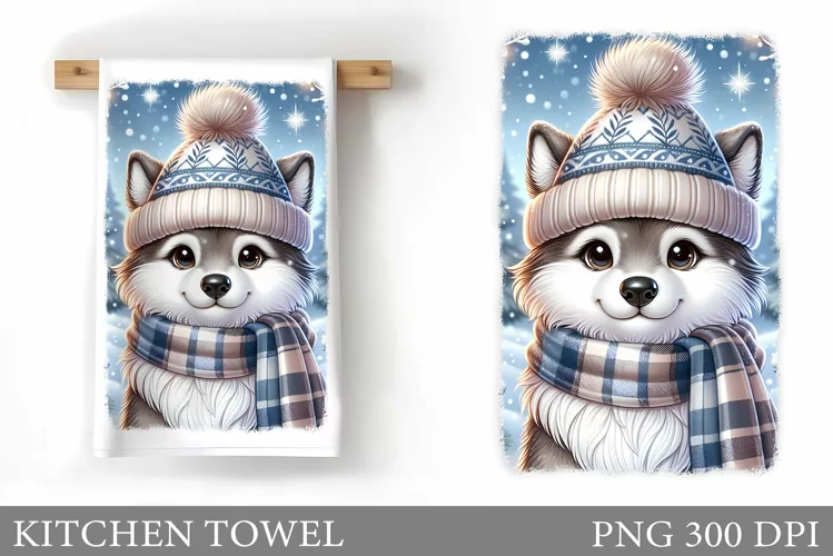 Cute Wolf Kitchen Towel. Christmas Kitchen Towel Design