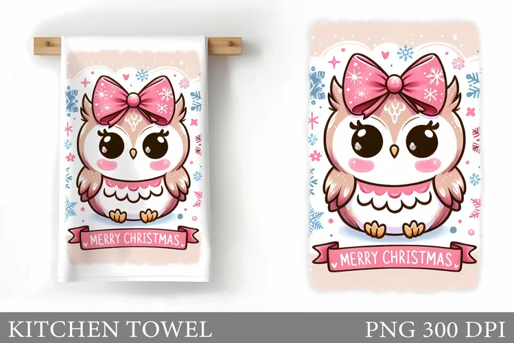Cute Owl Kitchen Towel. Christmas Owl Kitchen Towel Design