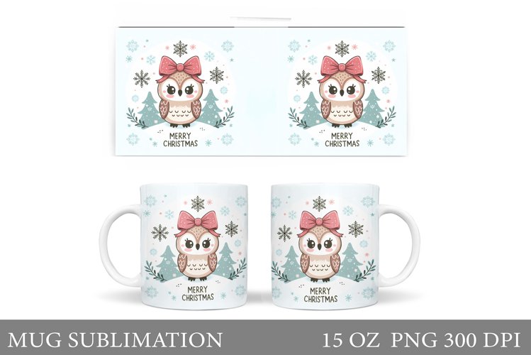 Christmas Owl Mug Design. Christmas Mug Sublimation example image 1