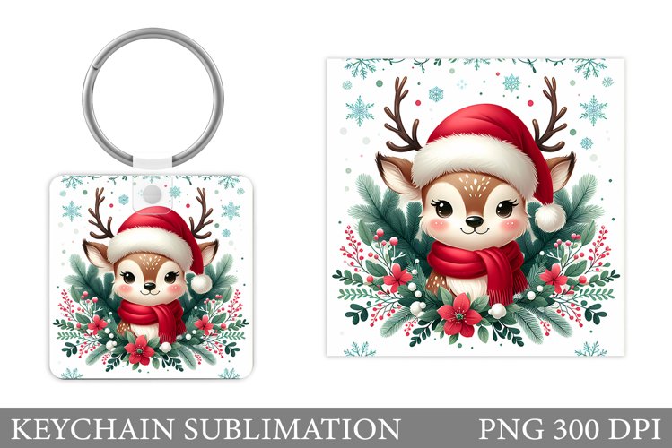 Cute Deer Keychain Design. Christmas Keychain Sublimation example image 1