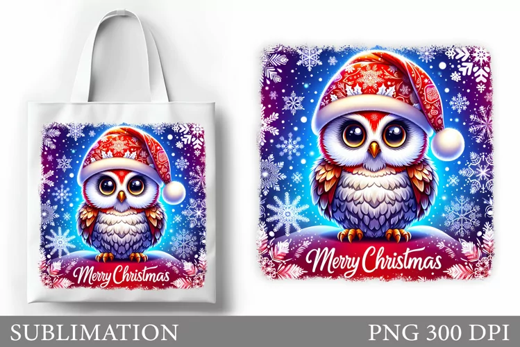 Cute Owl Tote Bag Design. Christmas Tote Bag Sublimation