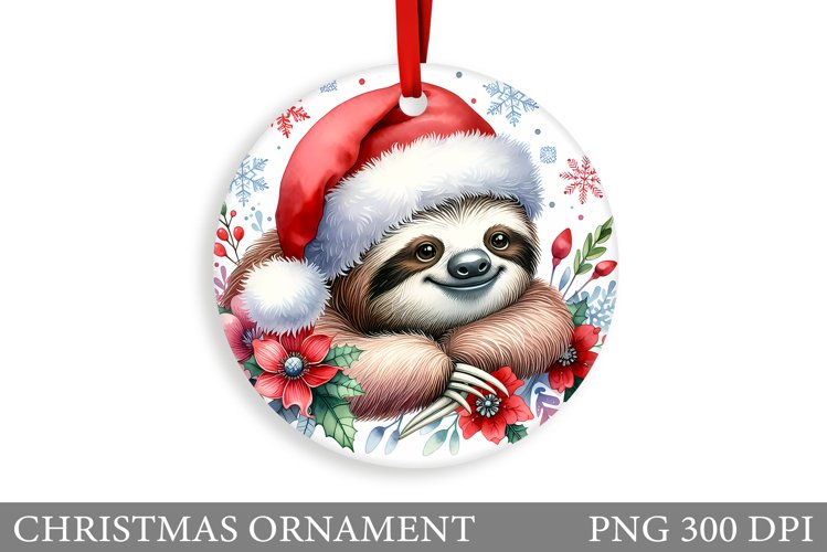 Cute Sloth Christmas Ornament. Christmas Sloth Sublimation