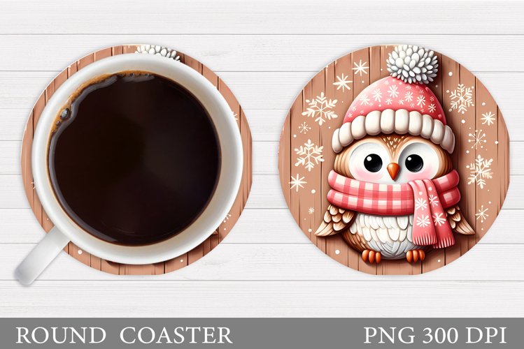 Christmas Owl Coaster Design. Christmas Coaster Sublimation example image 1