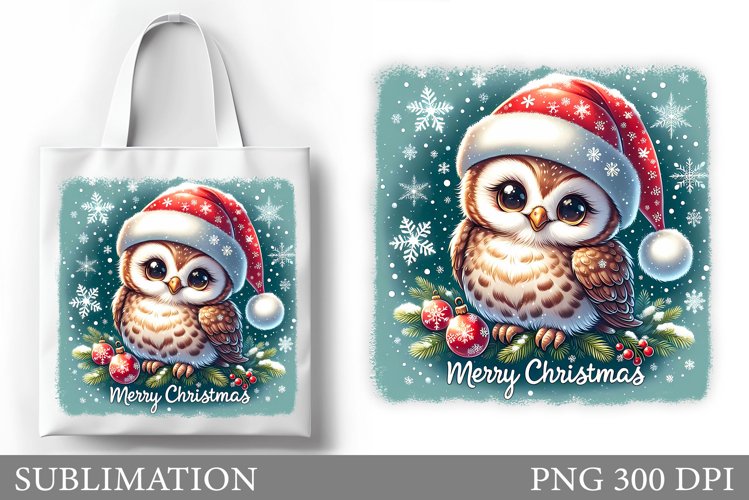 Cute Owl Tote Bag Design. Christmas Tote Bag Sublimation example image 1