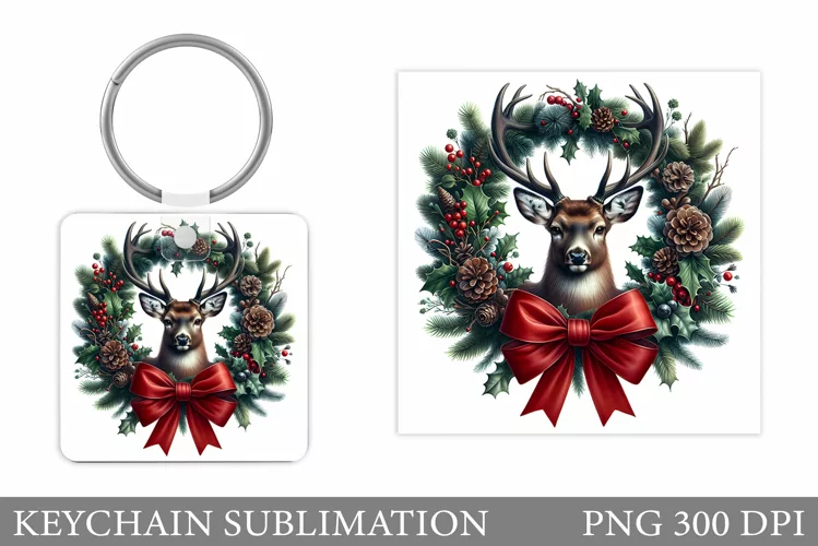 Cute Deer Keychain Design. Christmas Keychain Sublimation