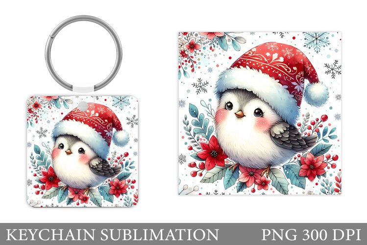 Christmas Bird Keychain. Christmas Keychain Sublimation example image 1