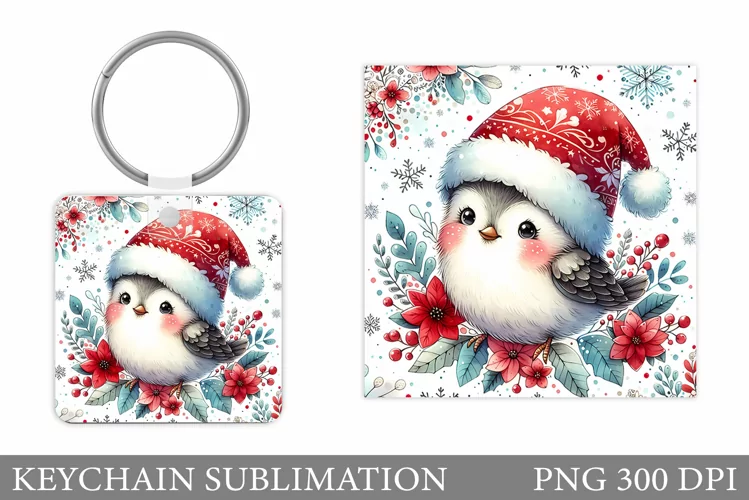 Christmas Bird Keychain. Christmas Keychain Sublimation