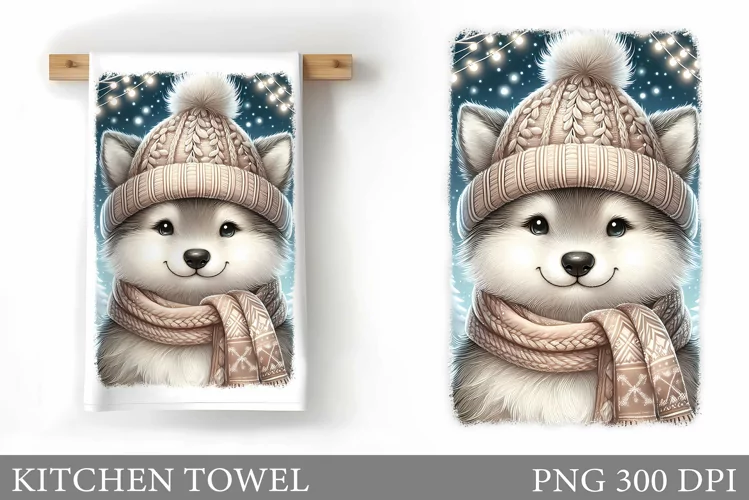 Cute Wolf Kitchen Towel. Christmas Kitchen Towel Design