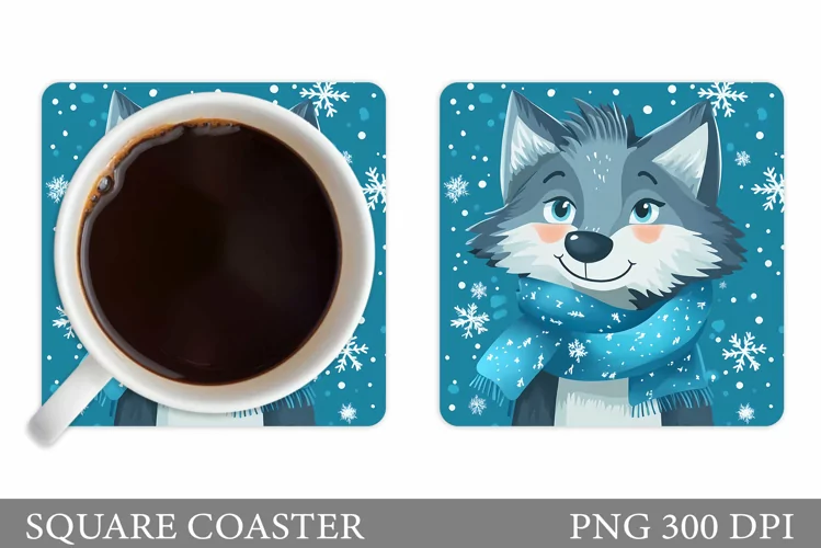 Wolf Coaster Design. Christmas Coaster Sublimation
