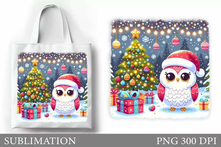 Cute Owl Tote Bag Design. Christmas Tote Bag Sublimation