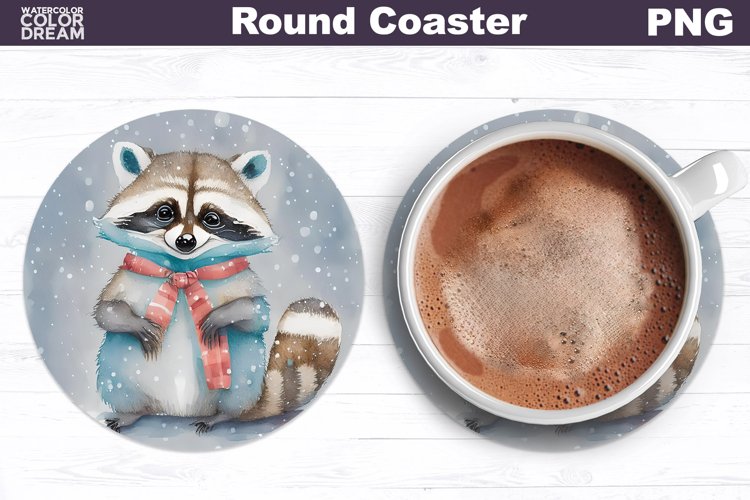 Christmas Animal Coaster Round | Raccoon Coaster Design