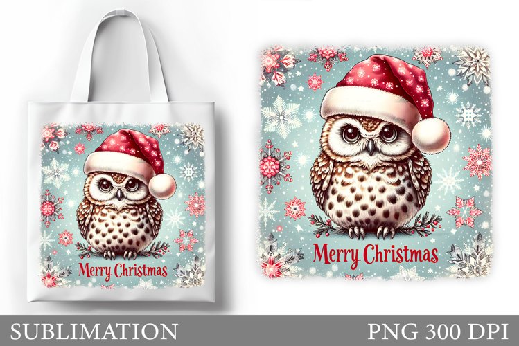 Cute Owl Tote Bag Design. Christmas Tote Bag Sublimation example image 1