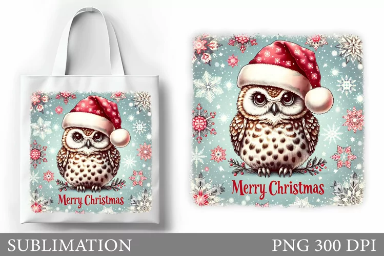 Cute Owl Tote Bag Design. Christmas Tote Bag Sublimation