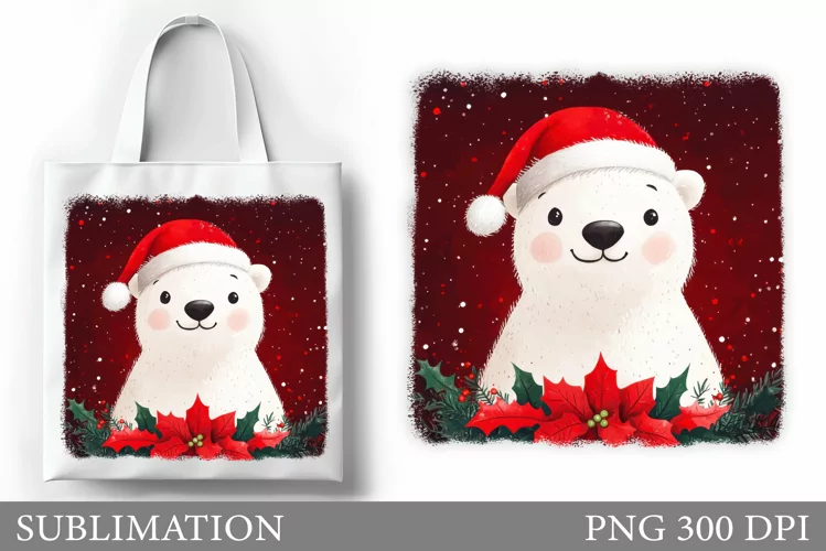 Cute Polar Bear Tote Bag. Christmas Tote Bag Sublimation