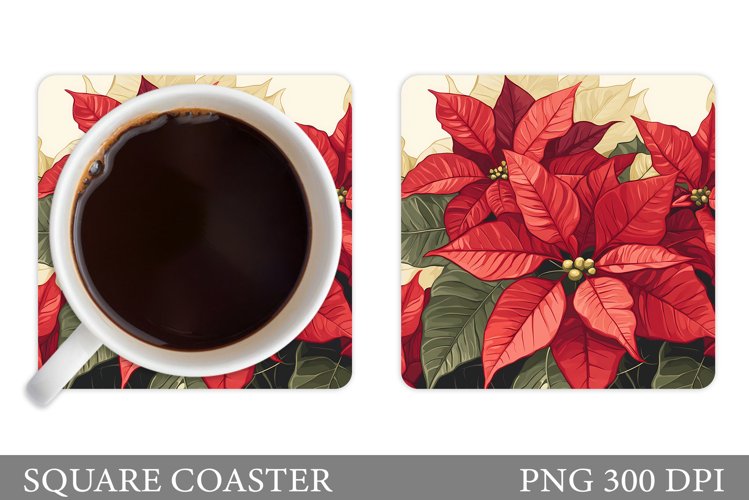 Poinsettia Coaster Design. Christmas Coaster Sublimation example image 1