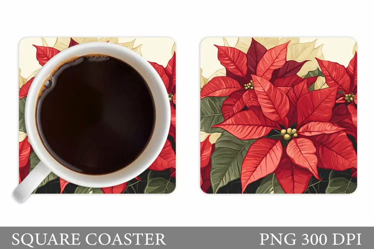 Poinsettia Coaster Design. Christmas Coaster Sublimation