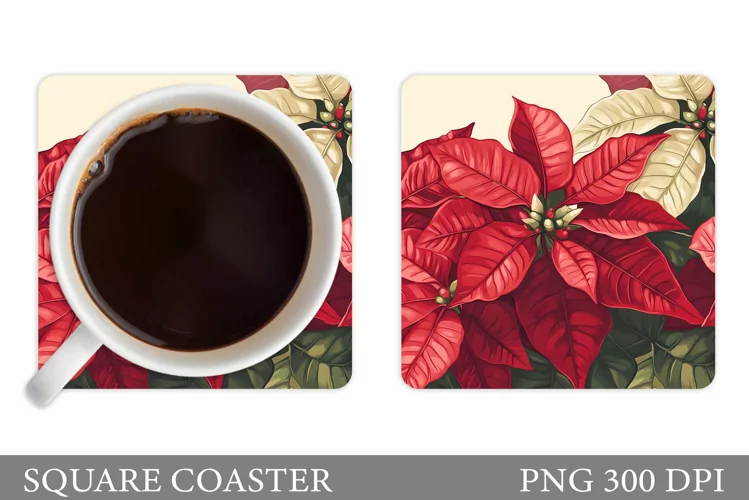 Poinsettia Coaster Design. Christmas Coaster Sublimation