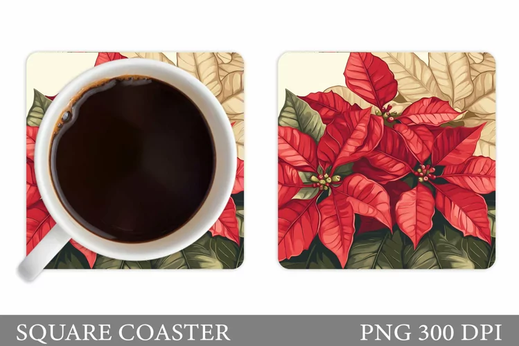 Poinsettia Coaster Design. Christmas Coaster Sublimation