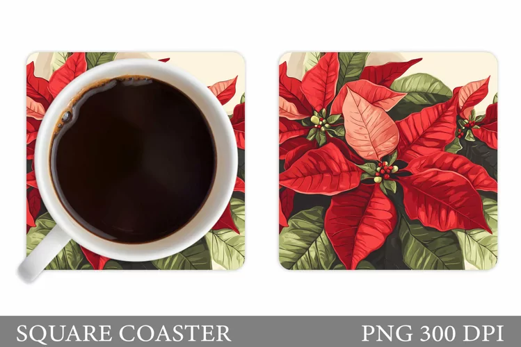Poinsettia Coaster Design. Christmas Coaster Sublimation