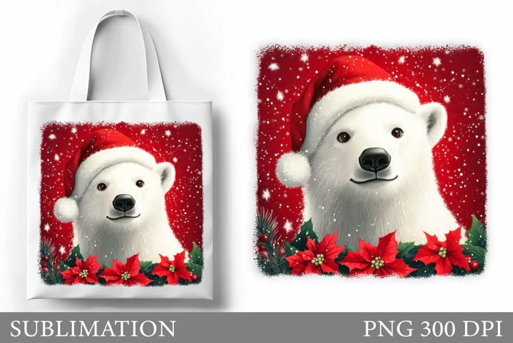 Cute Polar Bear Tote Bag. Christmas Tote Bag Sublimation