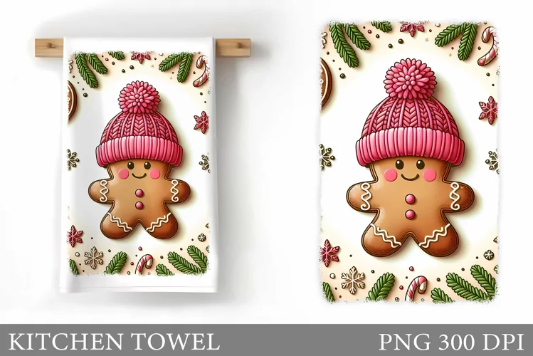 Gingerbread Kitchen Towel. Christmas Kitchen Towel Design