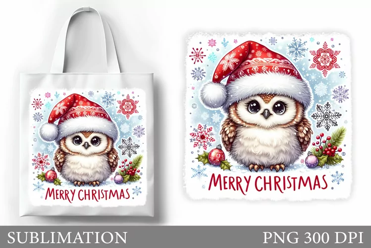 Cute Owl Tote Bag Sublimation. Christmas Tote Bag Design
