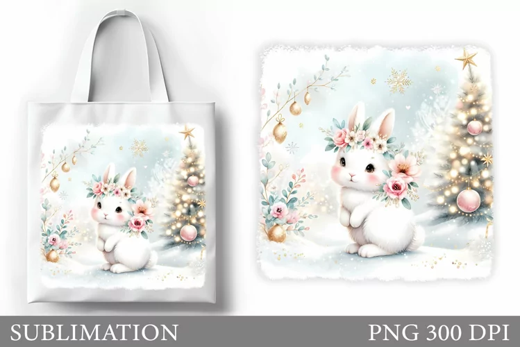 Christmas Bunny Tote Bag. Christmas Tote Bag Sublimation