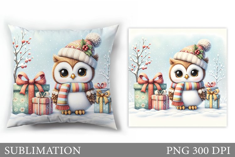 Cute Owl Pillow Design. Christmas Pillow Sublimation example image 1