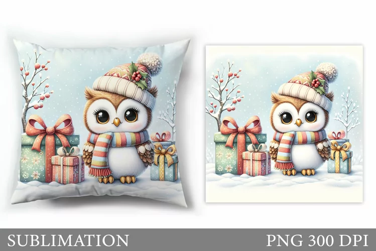 Cute Owl Pillow Design. Christmas Pillow Sublimation