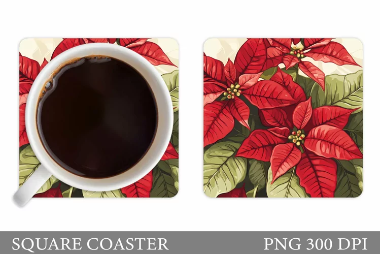 Poinsettia Coaster Design. Christmas Coaster Sublimation