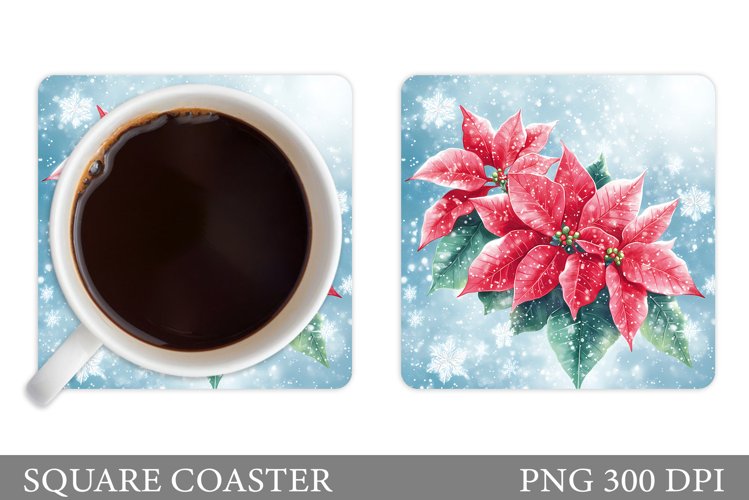Poinsettia Coaster Design. Christmas Coaster Sublimation example image 1