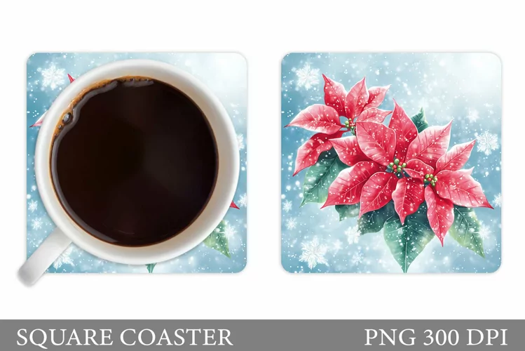 Poinsettia Coaster Design. Christmas Coaster Sublimation