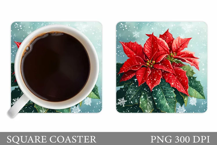 Poinsettia Coaster Design. Christmas Coaster Sublimation