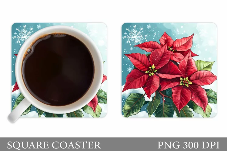 Poinsettia Coaster Design. Christmas Coaster Sublimation