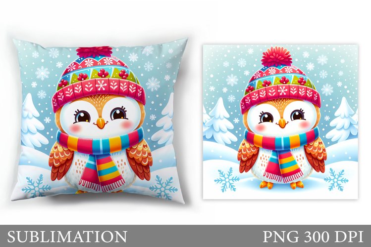 Cute Owl Pillow Design. Christmas Pillow Sublimation example image 1
