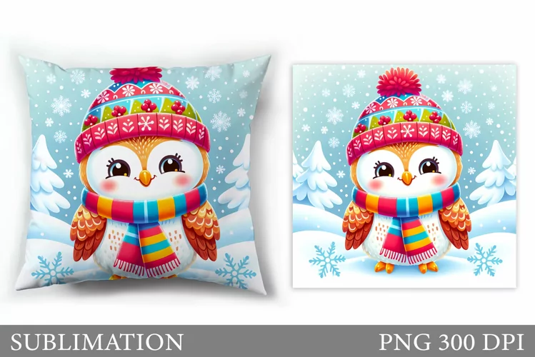 Cute Owl Pillow Design. Christmas Pillow Sublimation
