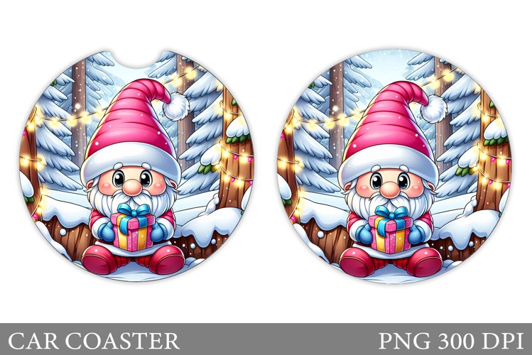 Christmas Gnome Car Coaster. Christmas Car Coaster Design example image 1