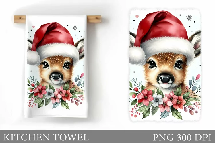 Cute Deer Kitchen Towel. Christmas Kitchen Towel Design
